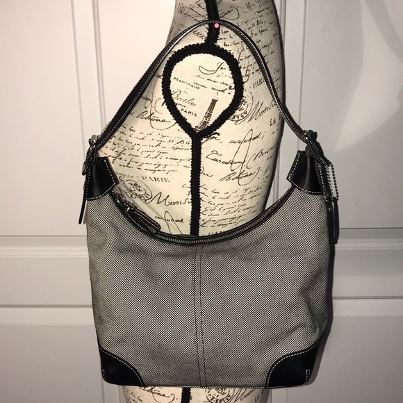 COACH BLACK LEATHER AND JACQUARD HOBO BAG - Picture 1 of 7